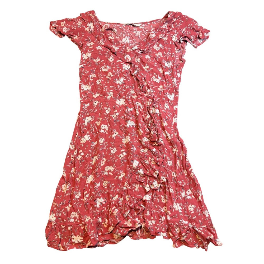 American Eagle Red Floral‎ Ruffle Mini Dress Small Short Sleeve boho cottagecore